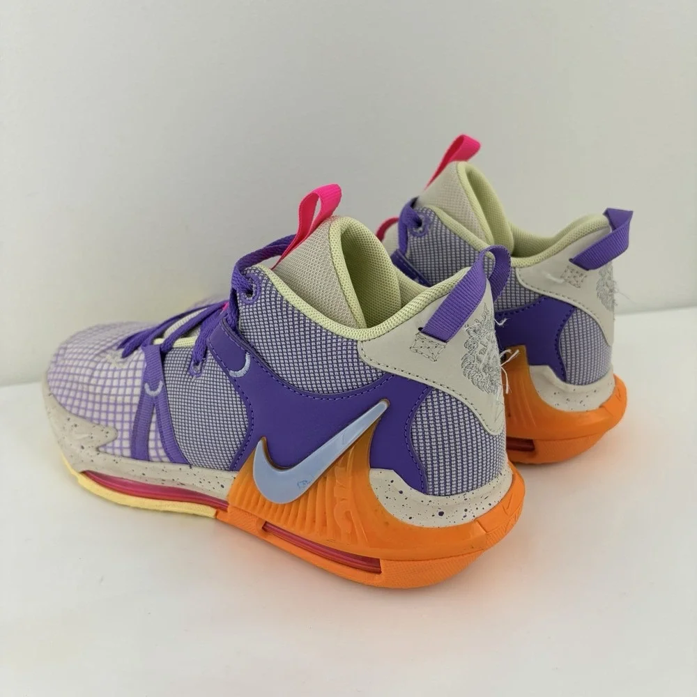 Nike LeBron Witness 7 GS Action Grape Vivid Orange Basketball Shoes 6Y